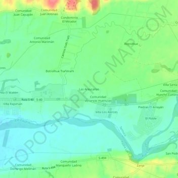 Mapa topográfico Las Araucarias, altitude, relevo