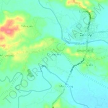 Mapa topográfico Carvasana, altitude, relevo