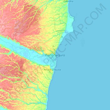 Mapa topográfico Porto Seguro, altitude, relevo