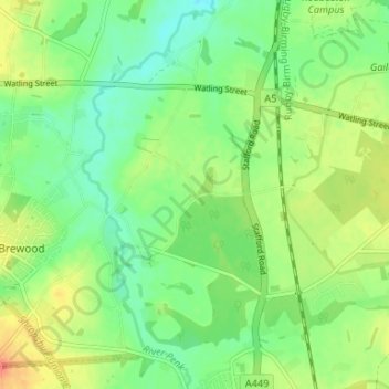 Mapa topográfico Crateford, altitude, relevo