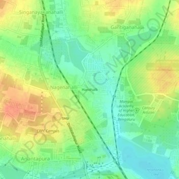 Mapa topográfico Harohalli, altitude, relevo