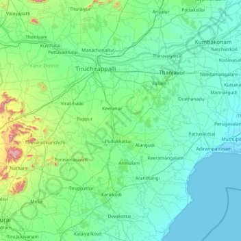 Mapa topográfico Pudukkottai, altitude, relevo