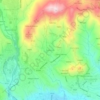 Mapa topográfico Contornina, altitude, relevo