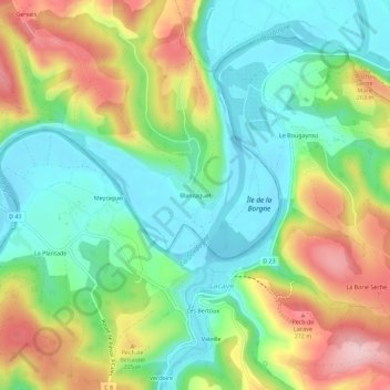 Mapa topográfico Blanzaguet, altitude, relevo