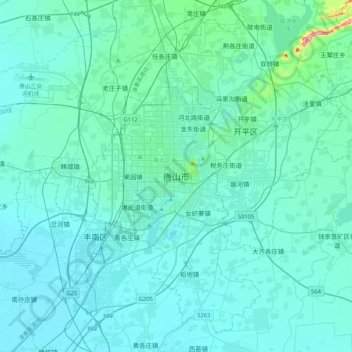 Mapa topográfico 唐山市, altitude, relevo