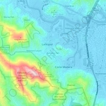 Mapa topográfico Baltimore Park, altitude, relevo