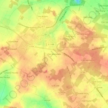 Mapa topográfico Chez Mombeuille, altitude, relevo