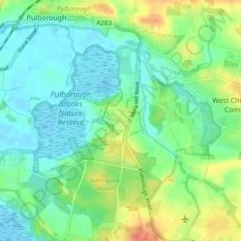 Mapa topográfico Wiggonholt, altitude, relevo