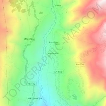 Mapa topográfico Huaritambo, altitude, relevo