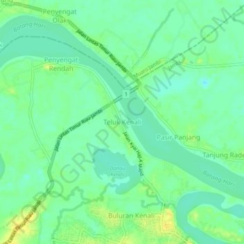 Mapa topográfico Teluk Kenali, altitude, relevo