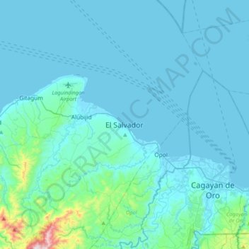 Mapa topográfico El Salvador, altitude, relevo