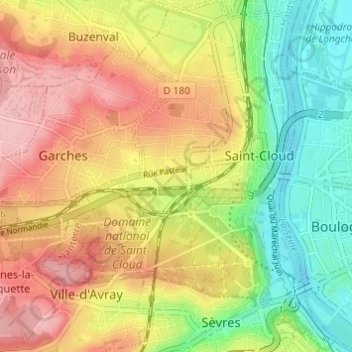 Mapa topográfico Résidence Boucles de Seine, altitude, relevo