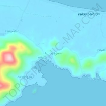 Mapa topográfico Arung Ayam, altitude, relevo