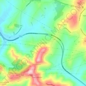 Mapa topográfico Monteferro, altitude, relevo