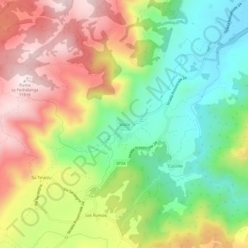 Mapa topográfico Sozza, altitude, relevo