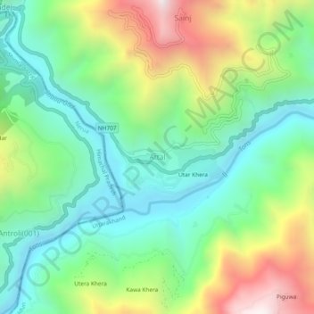 Mapa topográfico Attal, altitude, relevo