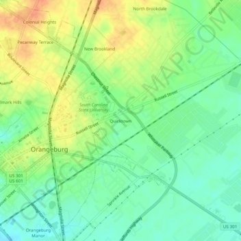 Mapa topográfico Quicktown, altitude, relevo