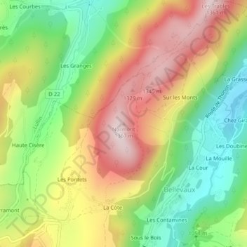 Mapa topográfico Narmont, altitude, relevo
