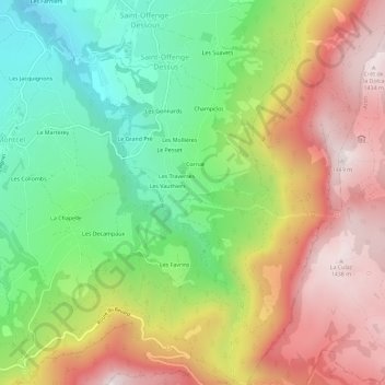 Mapa topográfico Les Combes, altitude, relevo