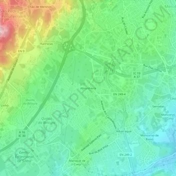 Mapa topográfico Abrunheira, altitude, relevo