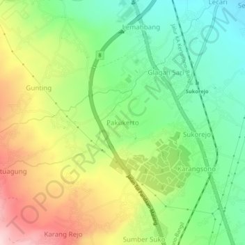 Mapa topográfico Pakukerto, altitude, relevo