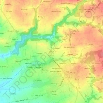 Mapa topográfico Kernoel, altitude, relevo