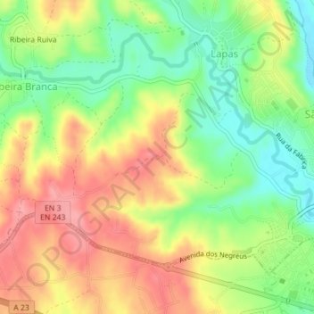 Mapa topográfico Trancão, altitude, relevo