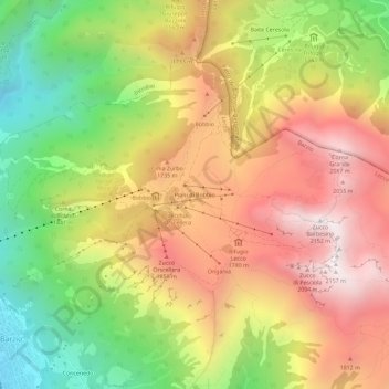 Mapa topográfico Piani di Bobbio, altitude, relevo