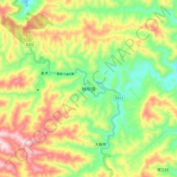 Mapa topográfico 秧坝镇, altitude, relevo