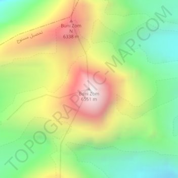 Mapa topográfico Buni Zom, altitude, relevo