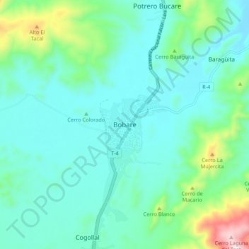 Mapa topográfico Bobare, altitude, relevo
