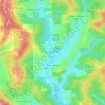 Mapa topográfico Redwood Grove, altitude, relevo