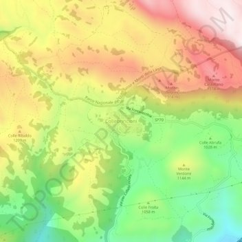 Mapa topográfico Collebrincioni, altitude, relevo