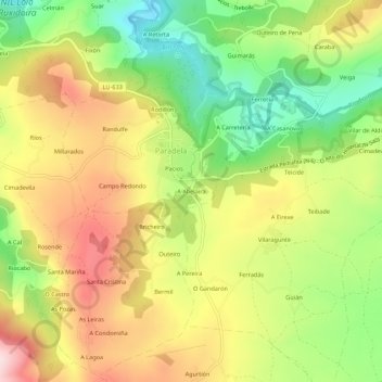 Mapa topográfico A Abelaira, altitude, relevo