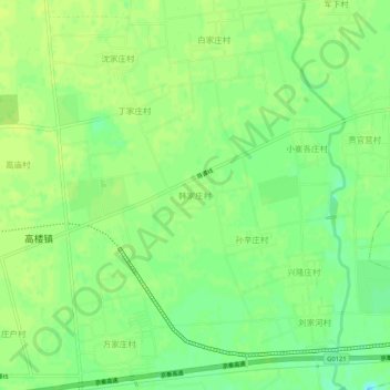 Mapa topográfico 韩家庄村, altitude, relevo
