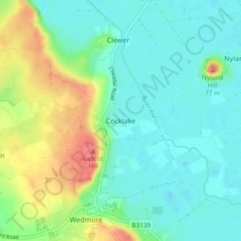 Mapa topográfico Cocklake, altitude, relevo