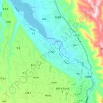 Mapa topográfico 河西乡, altitude, relevo