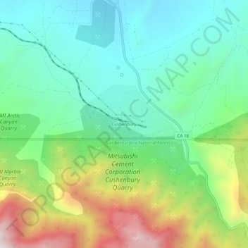 Mapa topográfico Cushenbury, altitude, relevo