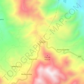 Mapa topográfico Portete, altitude, relevo