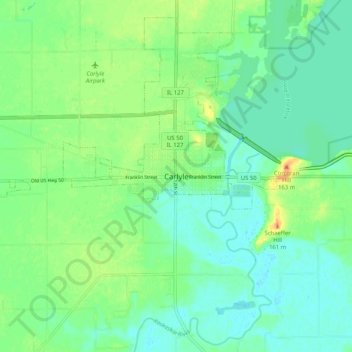 Mapa topográfico Carlyle, altitude, relevo