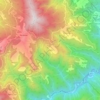 Mapa topográfico Metello, altitude, relevo
