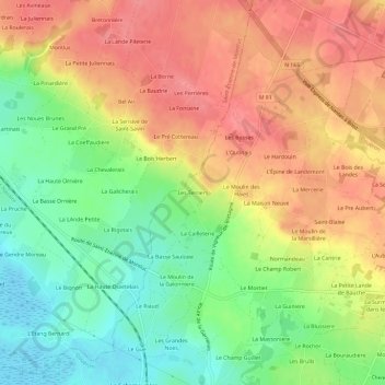 Mapa topográfico Les Terriers, altitude, relevo