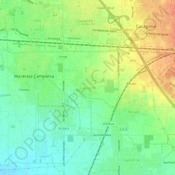 Mapa topográfico Caturano, altitude, relevo