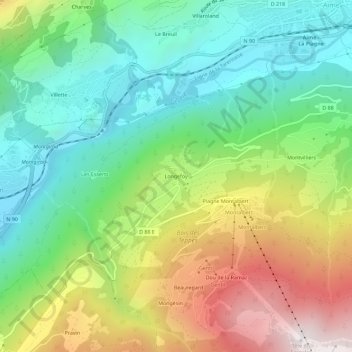 Mapa topográfico Longefoy, altitude, relevo