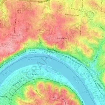 Mapa topográfico Pendleton, altitude, relevo