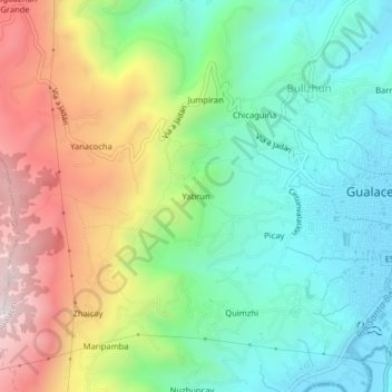 Mapa topográfico Yabrun, altitude, relevo