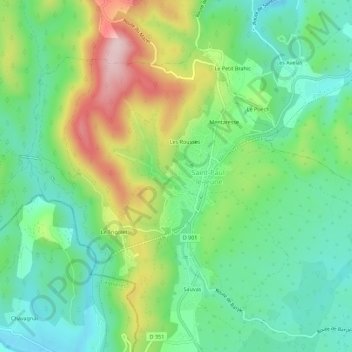 Mapa topográfico Les Sagnes, altitude, relevo