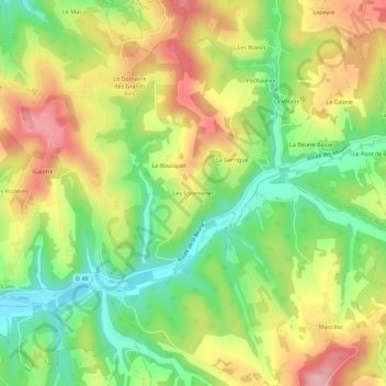 Mapa topográfico Les Sommeries, altitude, relevo
