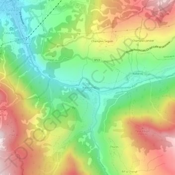 Mapa topográfico Bousson, altitude, relevo