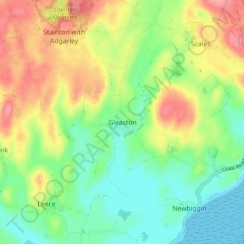 Mapa topográfico Gleaston, altitude, relevo